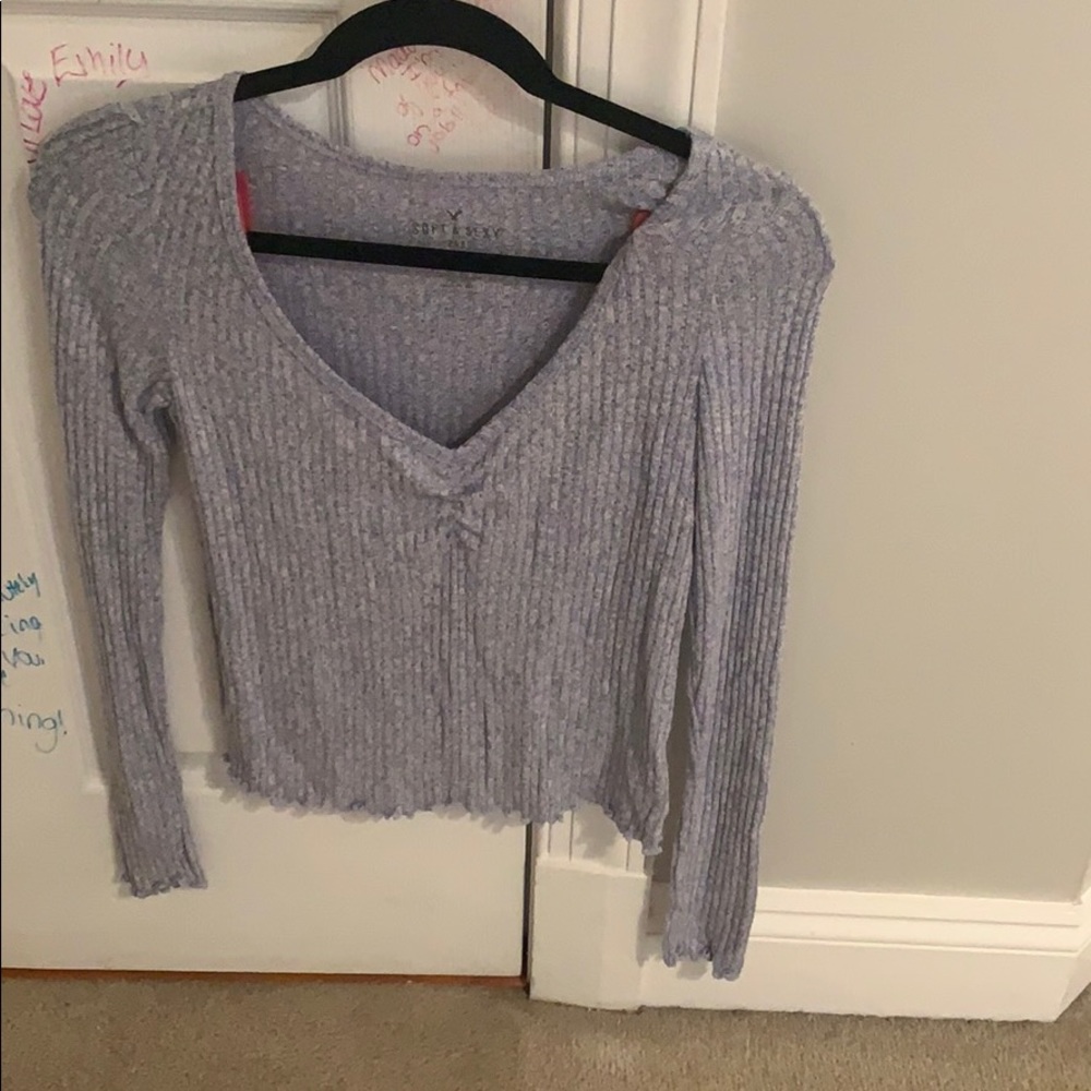 Soft and sexy blue ribbed long sleeve